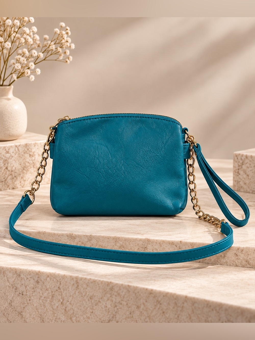 Charming Charlie Teal Crossbody Bag with Gold Chain Strap